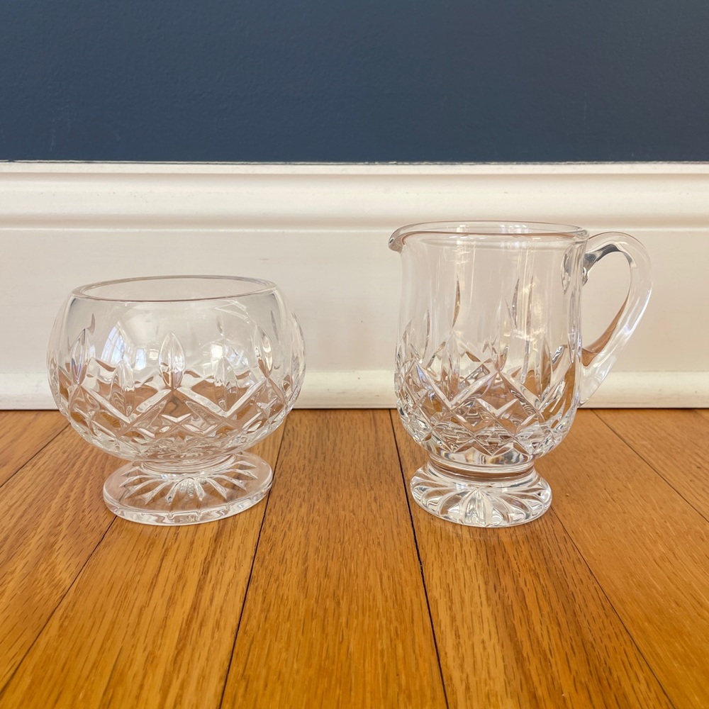 WATERFORD LISMORE FOOTED SUGAR, 4IN & CREAMER, 6OZ